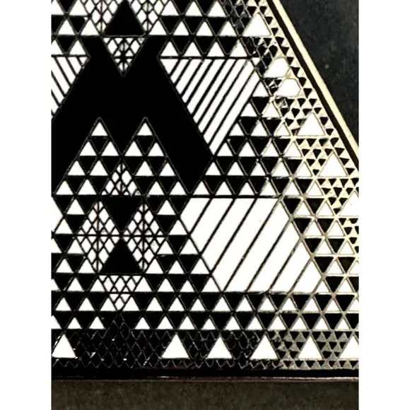 Judy Chicago 1987 triangle Holocaust Project brooch pin signed black white ename - Picture 2 of 16